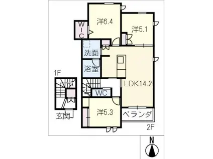 ラシェールKS(3LDK/2階)の間取り写真