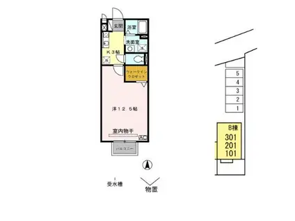 セジュール川崎(1K/2階)の間取り写真