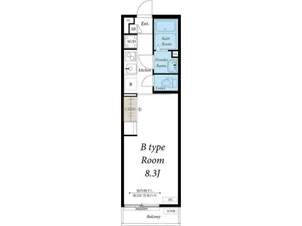 リブリレクラン(1K/2階)の間取り写真