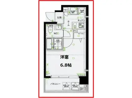 カラーズミノワ(1K/4階)の間取り写真