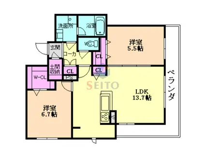 ノーブル曽根(2LDK/3階)の間取り写真