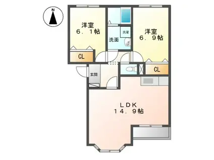 マリアージュII(2LDK/1階)の間取り写真