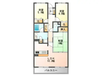 テレーズ神崎川(3LDK/3階)の間取り写真