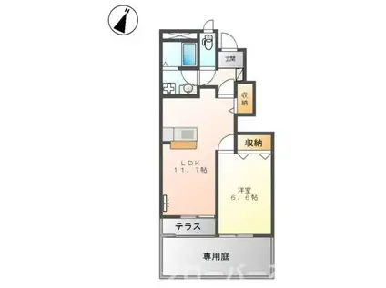 ヴァンルージュII(1LDK/1階)の間取り写真