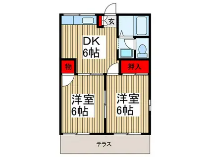 ハイツシンヤ(2DK/1階)の間取り写真