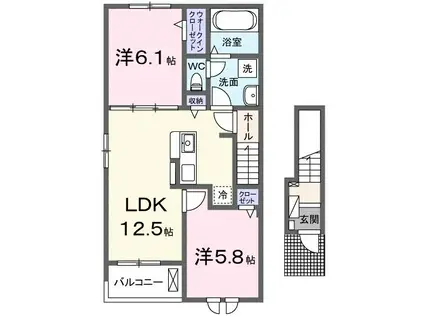 セレノ マーレI(2LDK/2階)の間取り写真
