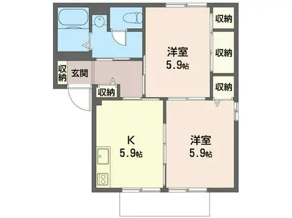 GREEN LEAF B(2K/2階)の間取り写真