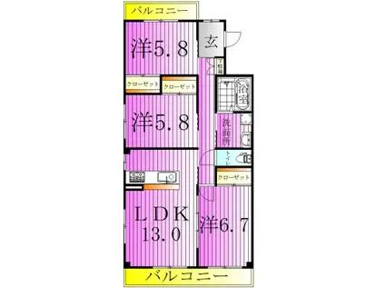 ポルト・スクエア(3LDK/2階)の間取り写真