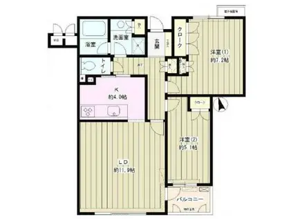 スクエア高円寺(2LDK/1階)の間取り写真