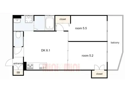 フォレストクリエオーレ中島通(2DK/3階)の間取り写真