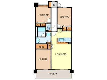 サンマンションアトレ津ヒルズ(3LDK/13階)の間取り写真