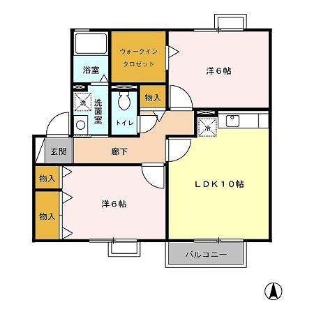 スカイウェーブB(2LDK/2階)の間取り写真