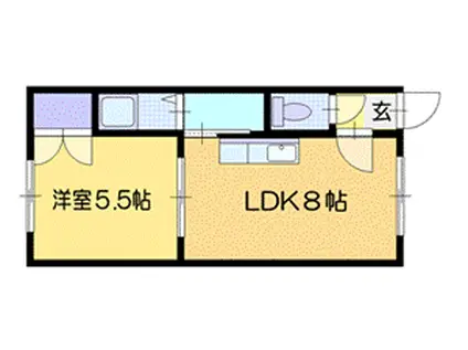 ジェーハイツ恵庭白樺(1LDK/1階)の間取り写真