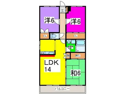 サンメゾン水前寺(3LDK/3階)の間取り写真