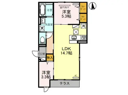 クラシスト杭全(2LDK/1階)の間取り写真
