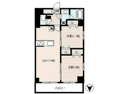 クラウンマンション椿(2LDK/10階)の間取り写真