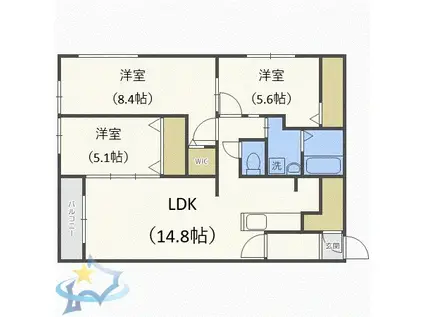 カレラ山鼻2ND(3LDK/5階)の間取り写真