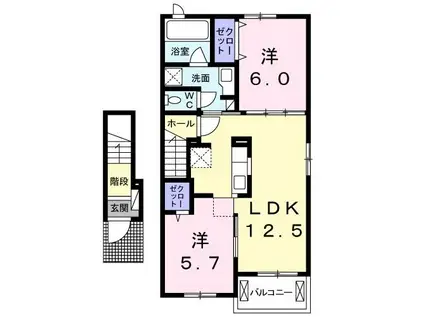 ラフォーレV A(2LDK/2階)の間取り写真