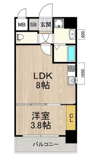 フロンティアタワー九条II(1LDK/9階)の間取り写真