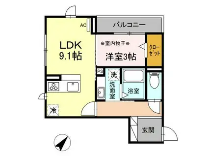 セント・カレン(1LDK/3階)の間取り写真