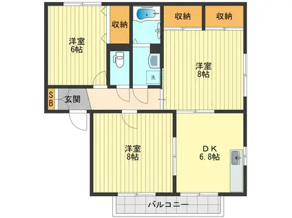 サンレイクヴィラSUZUKIA(3DK/1階)の間取り写真