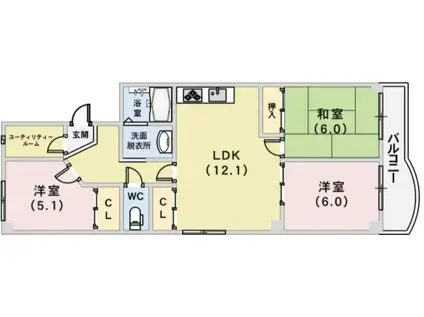熊内台セントポリア(3LDK/12階)の間取り写真