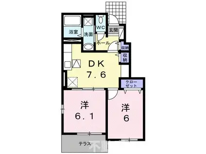 エミネンスヴィラI(2DK/1階)の間取り写真