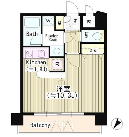 サン恵比寿(1K/8階)の間取り写真