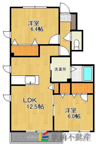プロヌーヴ萱方(2LDK/1階)の間取り写真