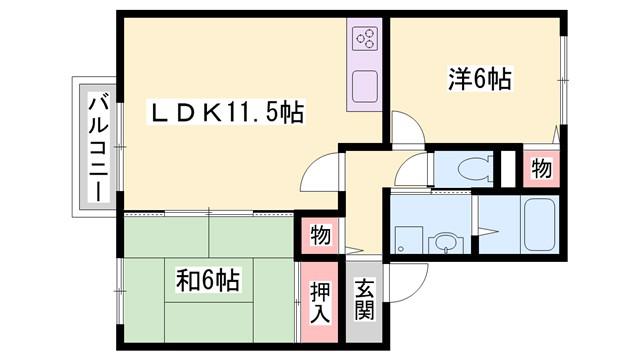 サンアクティーB(2LDK/1階)の間取り写真