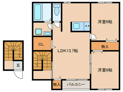 フラッツ 秋桜(2LDK/2階)の間取り写真
