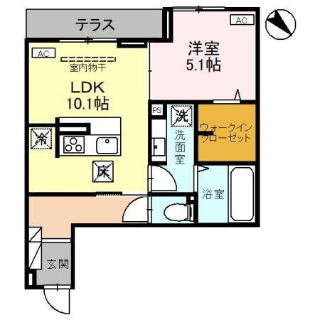ノーブルヴィラ上尾(1LDK/3階)の間取り写真