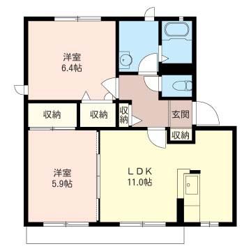 ベルツリーハイツA(2LDK/1階)の間取り写真