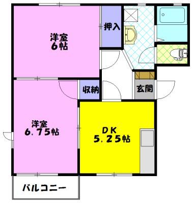 パークハイツ北原B(2DK/2階)の間取り写真
