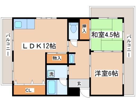 大沢マンション(2LDK/1階)の間取り写真