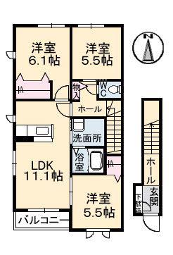メープルコートNAKAO B棟(3LDK/2階)の間取り写真