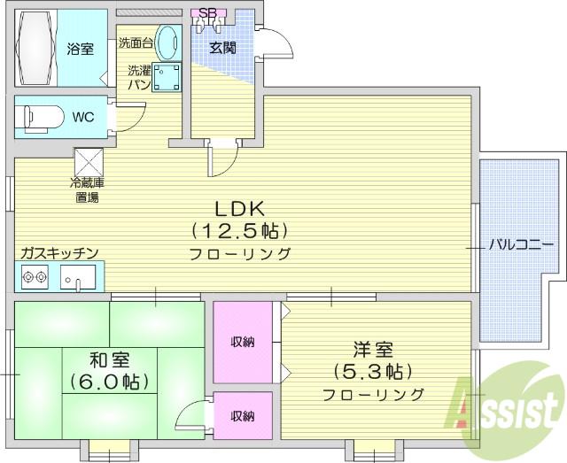 ビレッジ・ディナA(2LDK/1階)の間取り写真