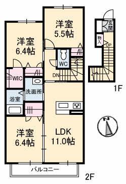 シャーメゾン カトレア(3LDK/2階)の間取り写真