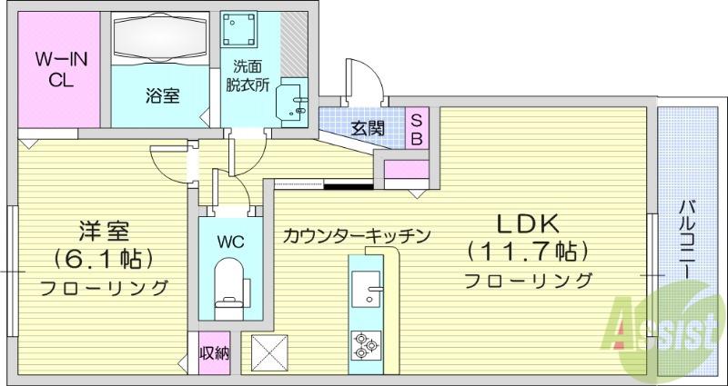 フルール・デ・シャン B(1LDK/3階)の間取り写真