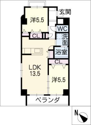 フェニックス(2LDK/2階)の間取り写真