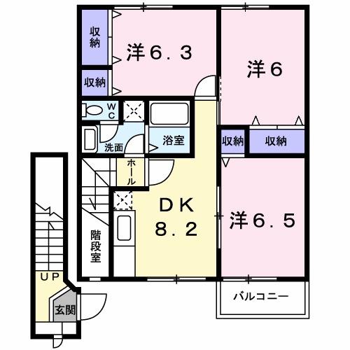 Vシャト- アロースリ-VI(3DK/2階)の間取り写真