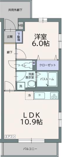 フィールドコートミルト(1LDK/2階)の間取り写真