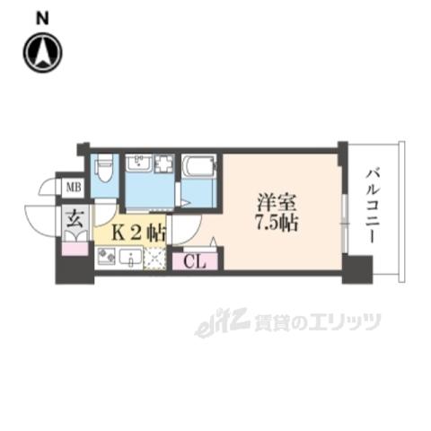 ベラジオ雅び京都西院Ⅱ(1K/2階)の間取り写真