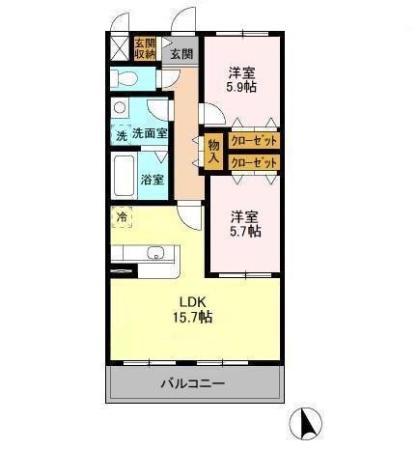 GREEN PARK OKADA(2LDK/2階)の間取り写真