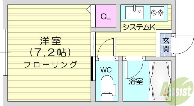 ラレーブ多賀城2(1K/1階)の間取り写真