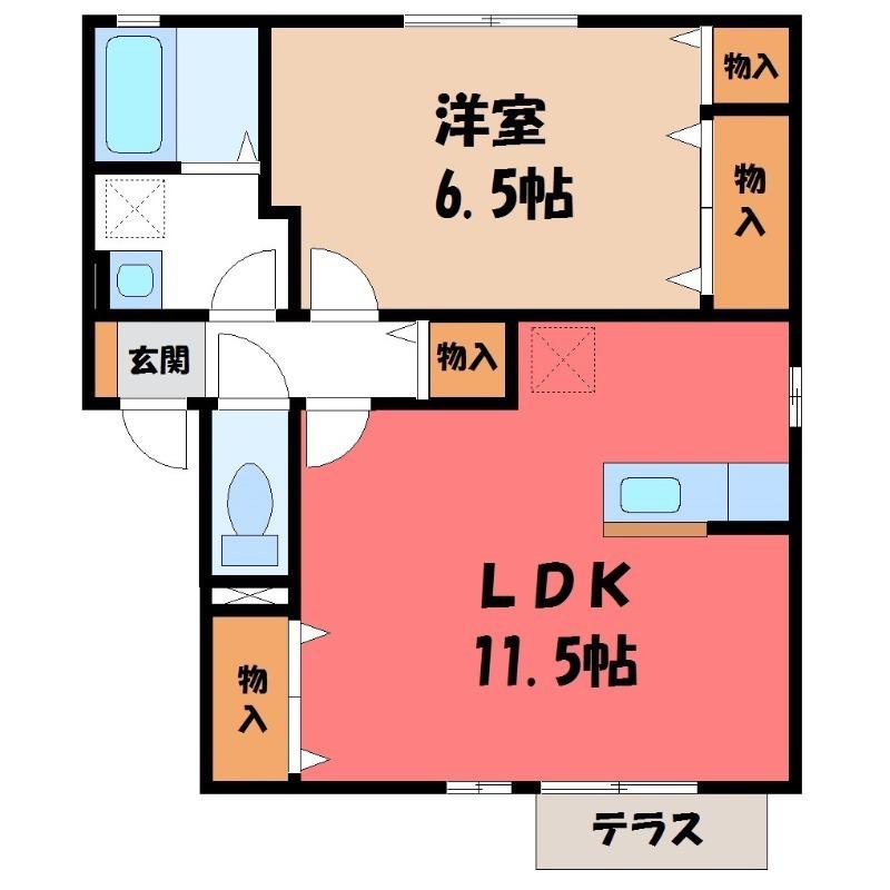 リビングタウン古河南E(1LDK/1階)の間取り写真
