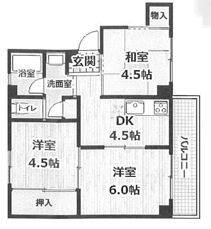 神陵台厚生年金(3DK/3階)の間取り写真