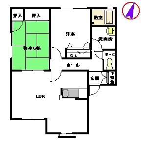 コートヴェール南片江I(2LDK/1階)の間取り写真