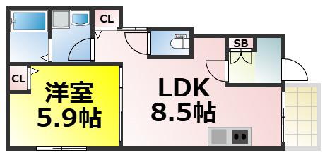 ブルーメ三軒家(1LDK/1階)の間取り写真