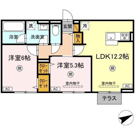 レーヴ・ウェル笠原UN(2LDK/1階)の間取り写真